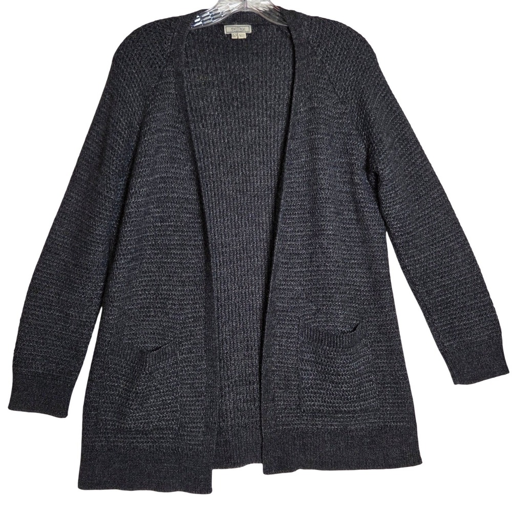 Fat Face Open Front Cardigan Size 6 Charcoal Gray Textured Knit Pockets Cozy